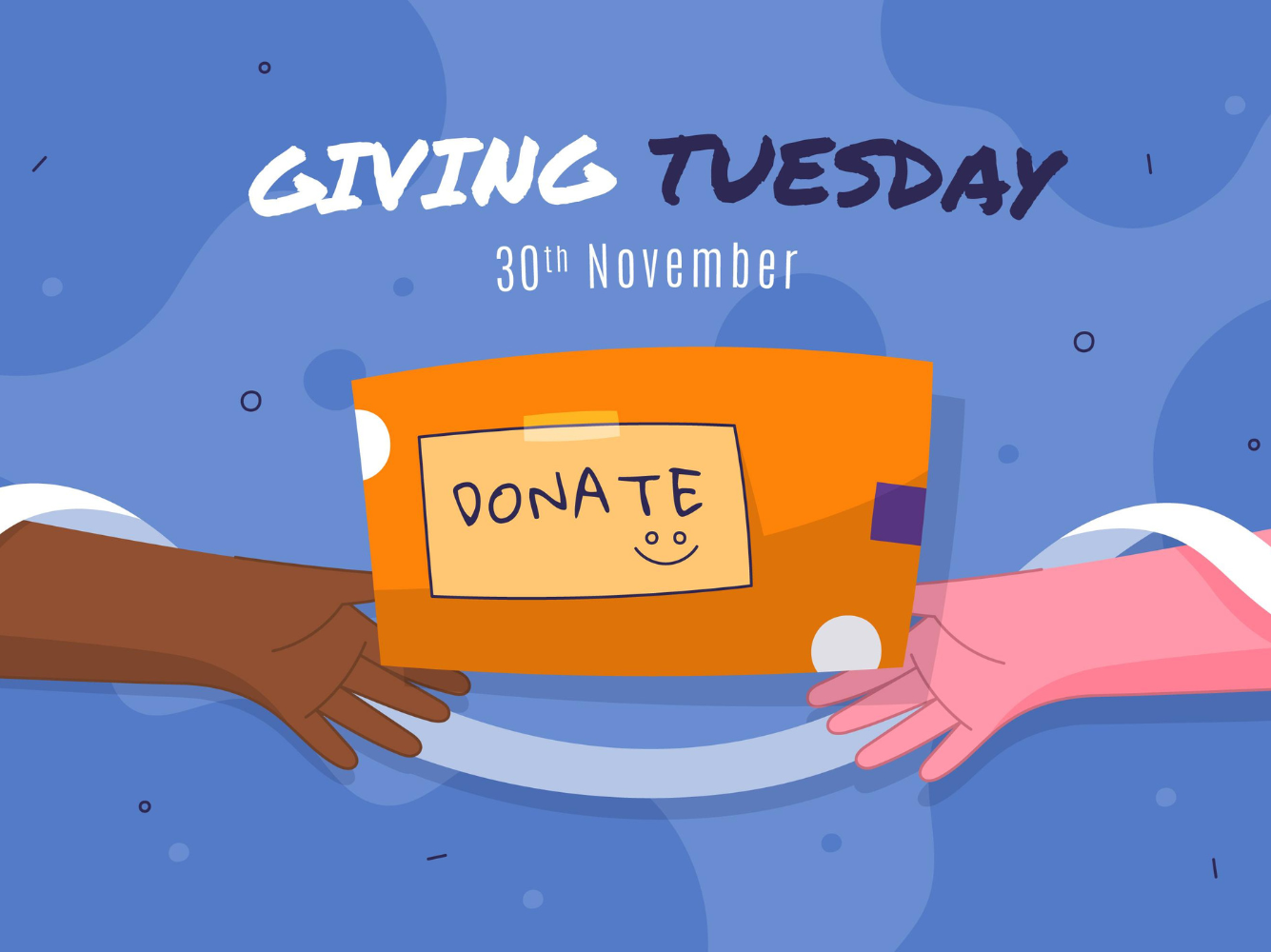an illustration of two hands sharing a donation box for giving tuesday campaign