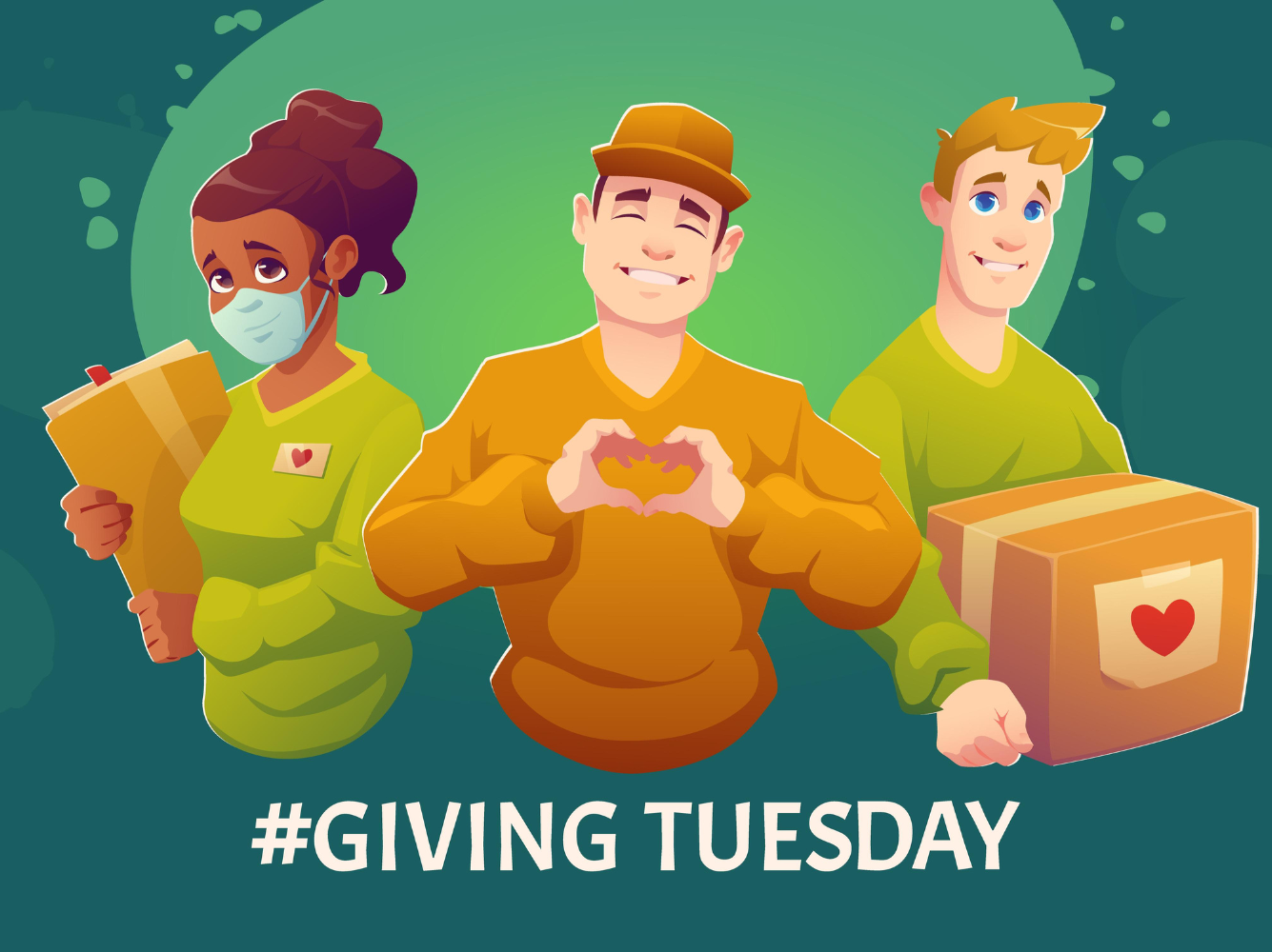 An illustration of people that work for giving tyesday symbolizing the Types of Giving Tuesday Marketing Campaigns that can be done